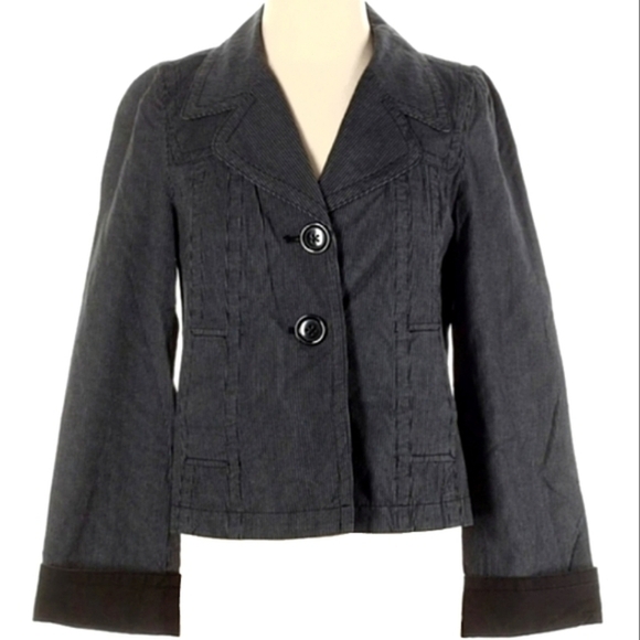 Vintage Talbots Blue Grey Short Jacket Railroad Stripes Cropped Striped Blazer 4 - Picture 1 of 7